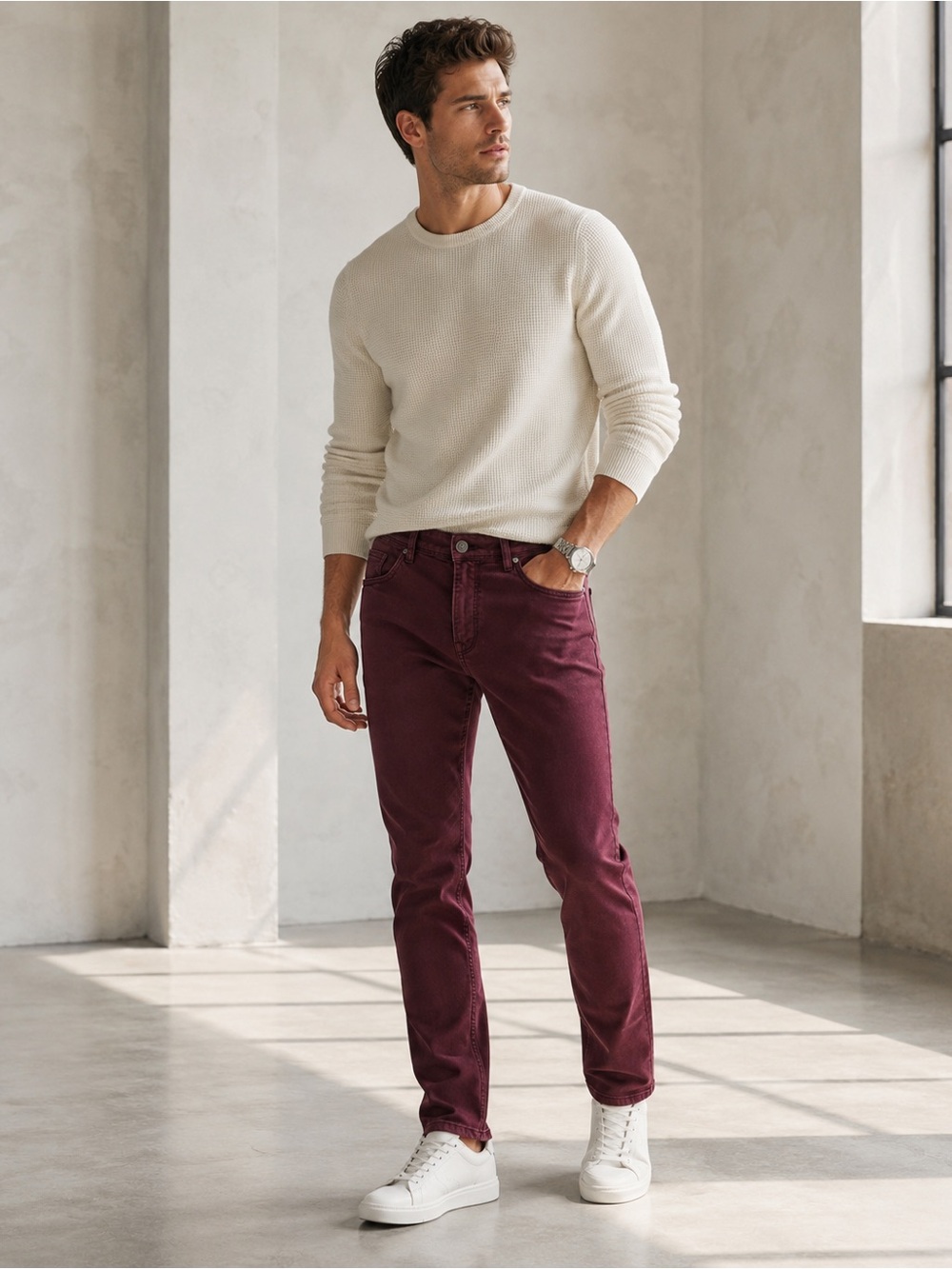 Buffalo David Bitton Ash-X Slim Burgundy Stretch Jeans W33 L32 Wine Red